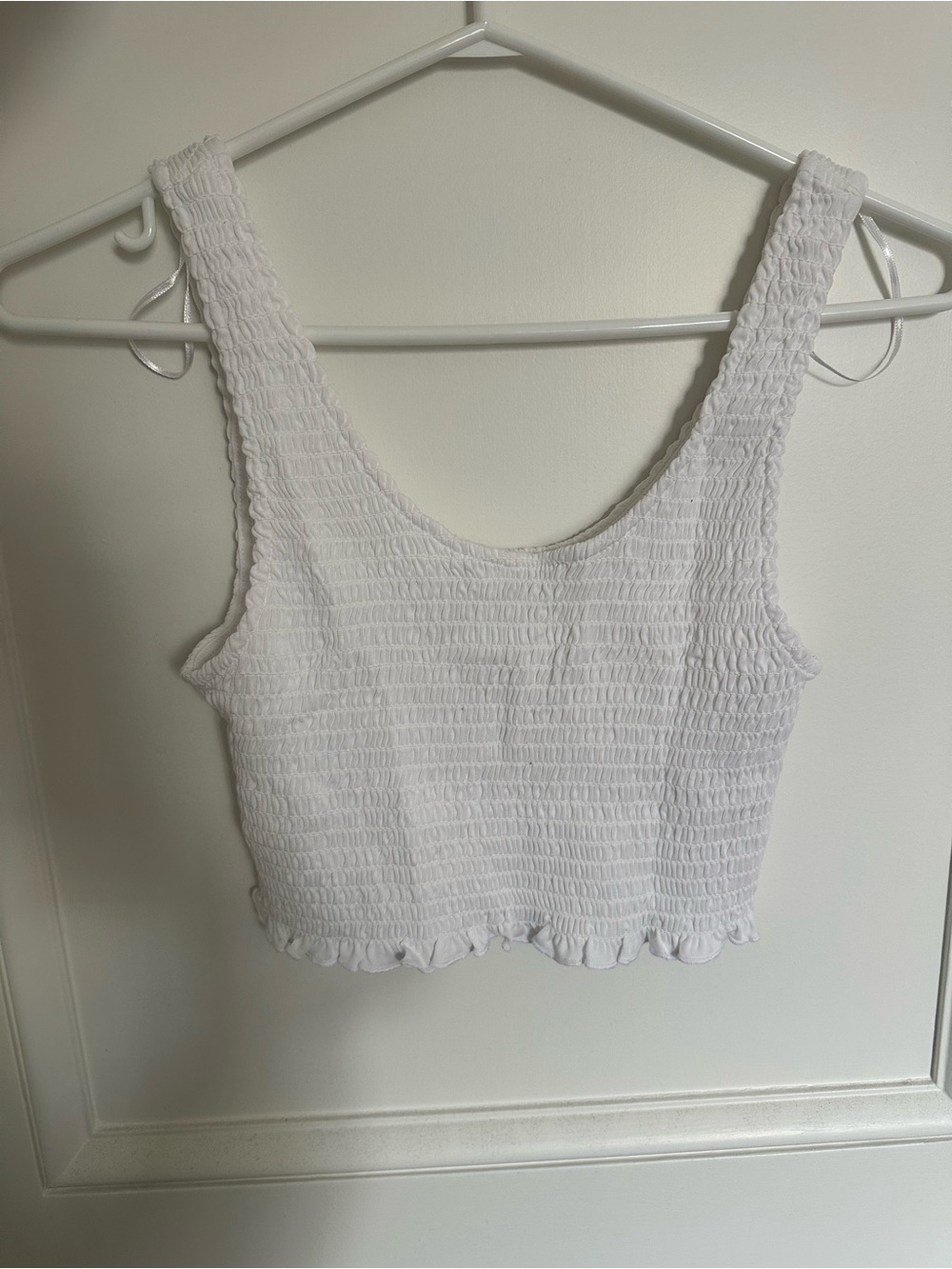 Love Tree White Smocked Crop Tank Top